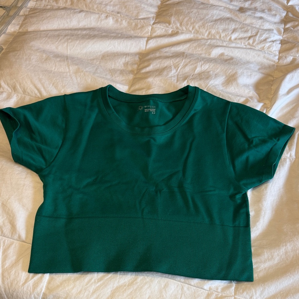 Aerie Emerald Green Short Sleeve Crop Top